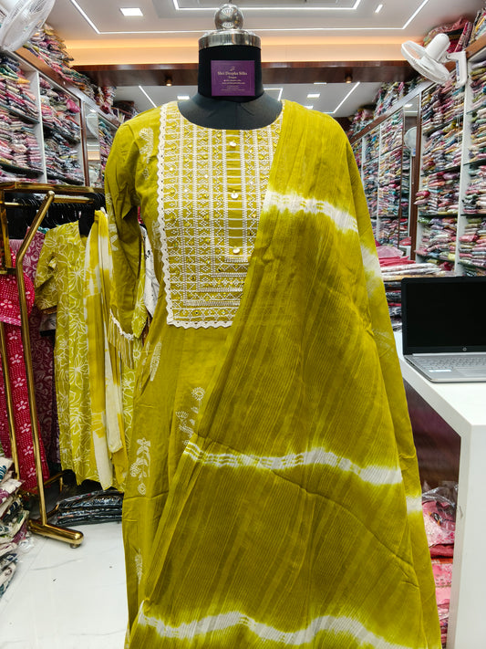 Pure Cotton 3 Pcs Anarkali Set