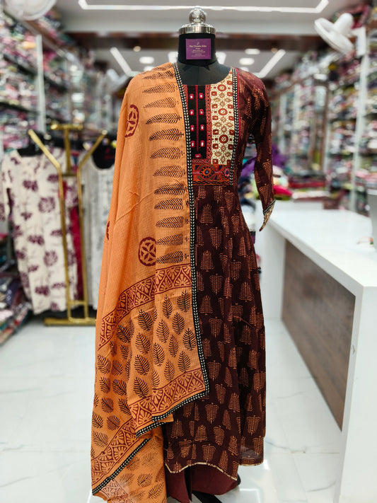 Pure Cotton 3 Pcs Anarkali Set - AS11