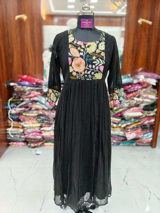 Pure Black Chinon Silk Acrylic Maxi - AM02