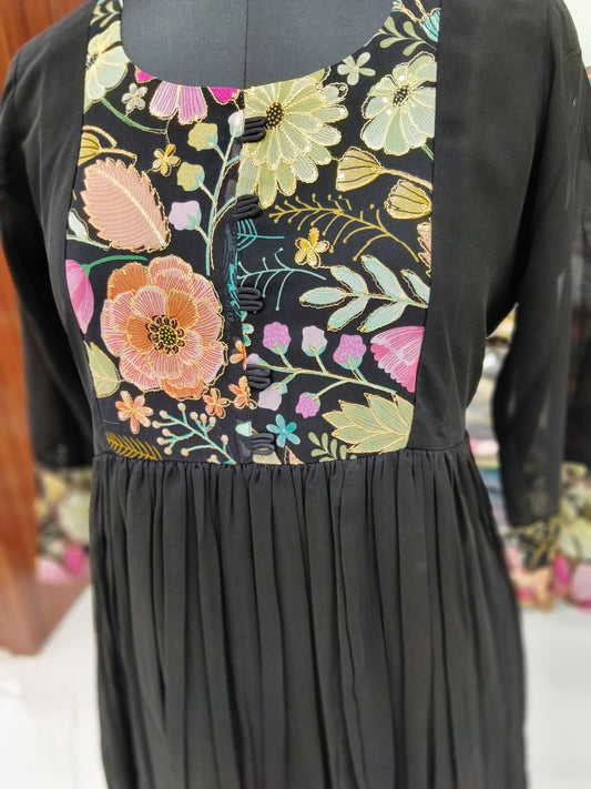 Pure Black Chinon Silk Acrylic Maxi - AM02