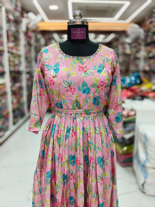 Vintage Floral Pink Sequence Maxi