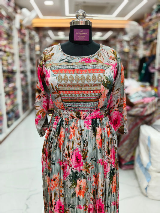 Vintage Floral Grey Sequence Maxi - MX02