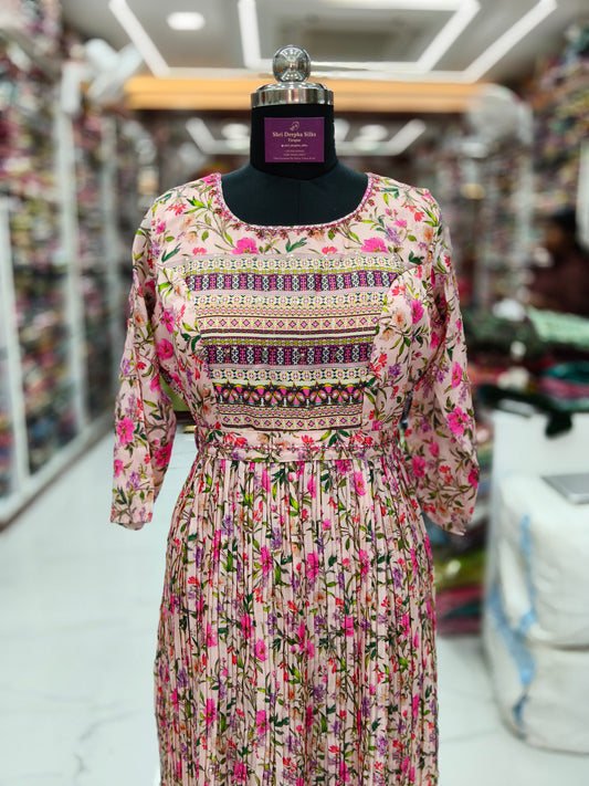 Vintage Floral Peach Sequence Maxi