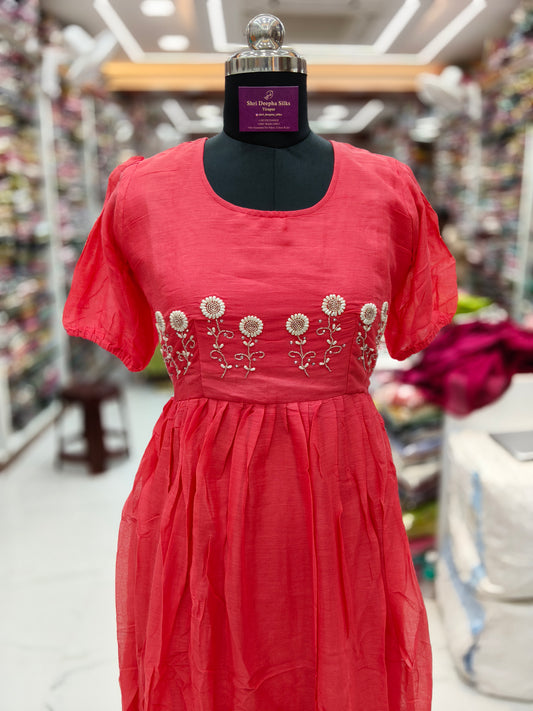 Mul Cotton Peach Embroidery Maxi