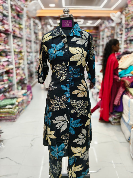 Aline Collar Neck Spun Cotton Co Ord Set - ACCS02