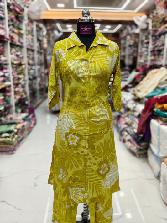 Aline Collar Neck Spun Cotton Co Ord Set - ACCS03