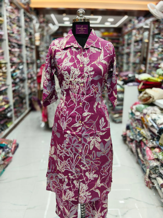 Aline Collar Neck Spun Cotton Co Ord Set - ACCS06