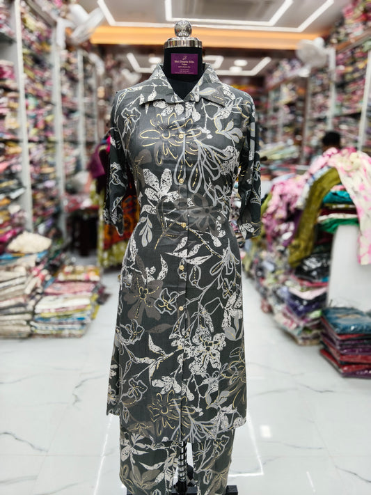 Aline Collar Neck Spun Cotton Co Ord Set - ACCS08