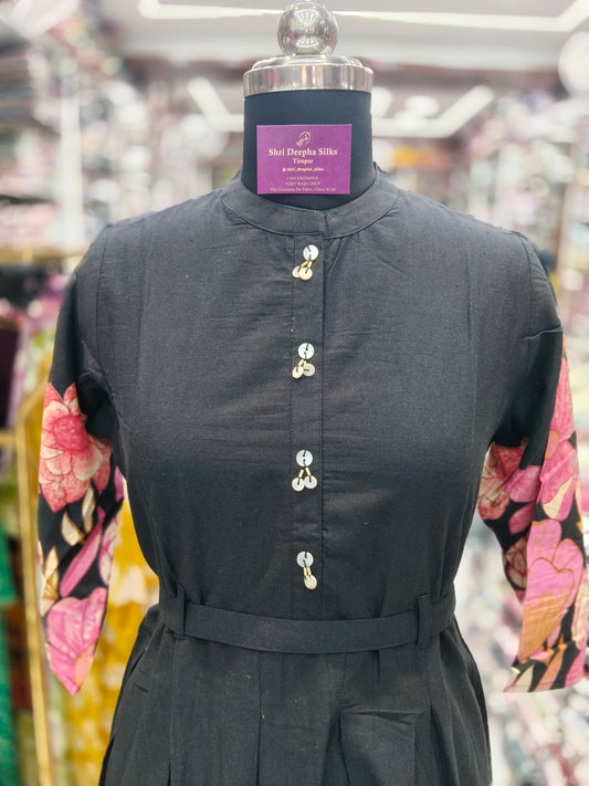 Black Floral Cotton Midi - CNMD02