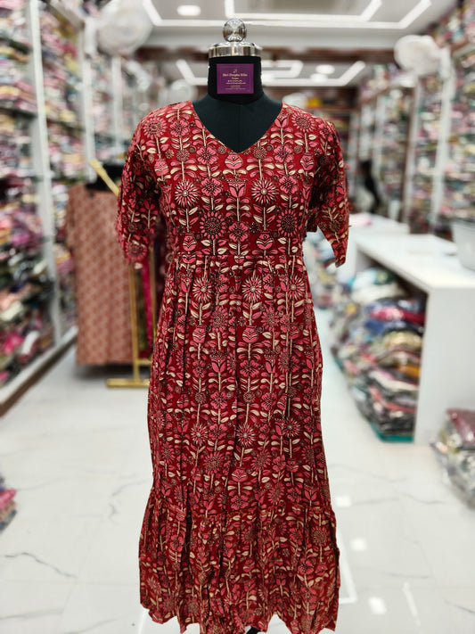 Kalamkari Cotton Puff Midi - KKMD03