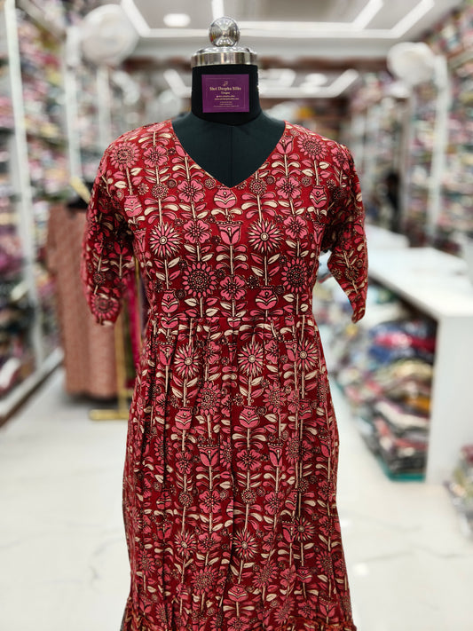 Kalamkari Cotton Puff Midi - KKMD03