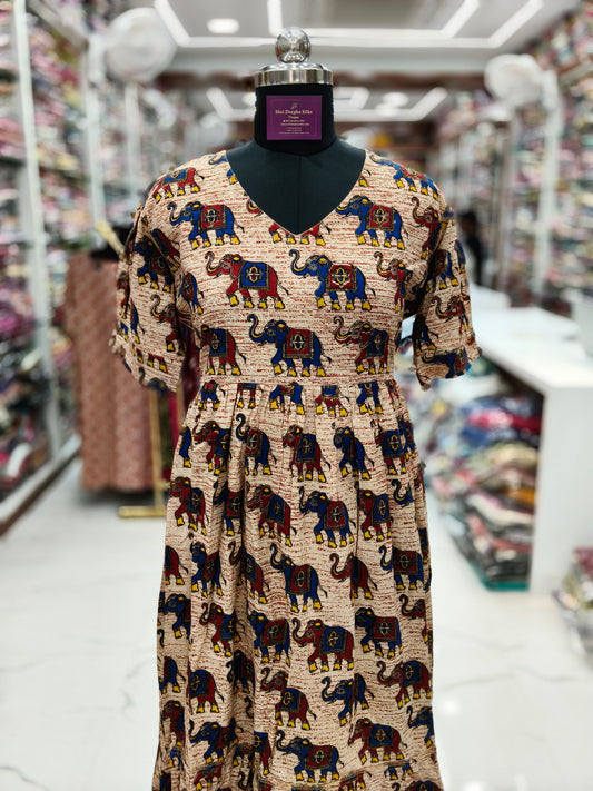 Kalamkari Cotton Puff Midi - KKMD05
