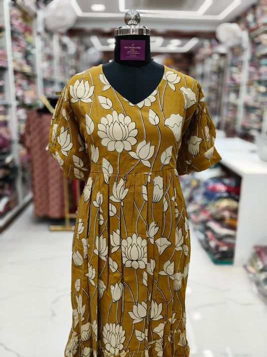 Kalamkari Cotton Puff Midi - KKMD06