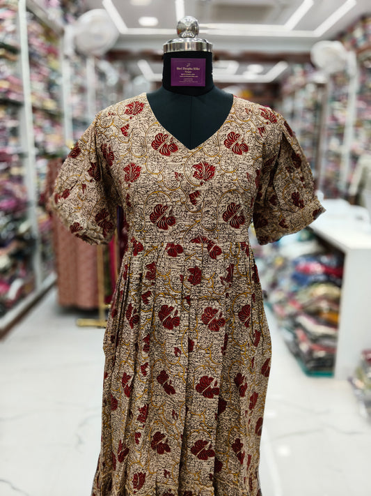 Kalamkari Cotton Puff Midi - KKMD07