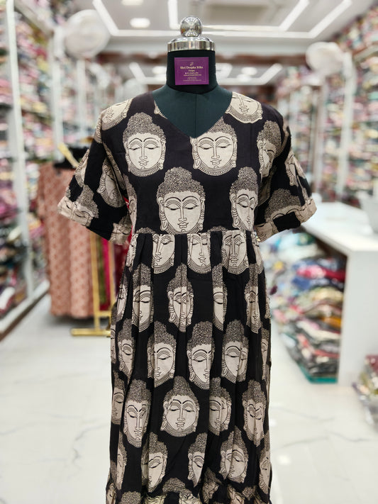 Kalamkari Cotton Puff Midi - KKMD08