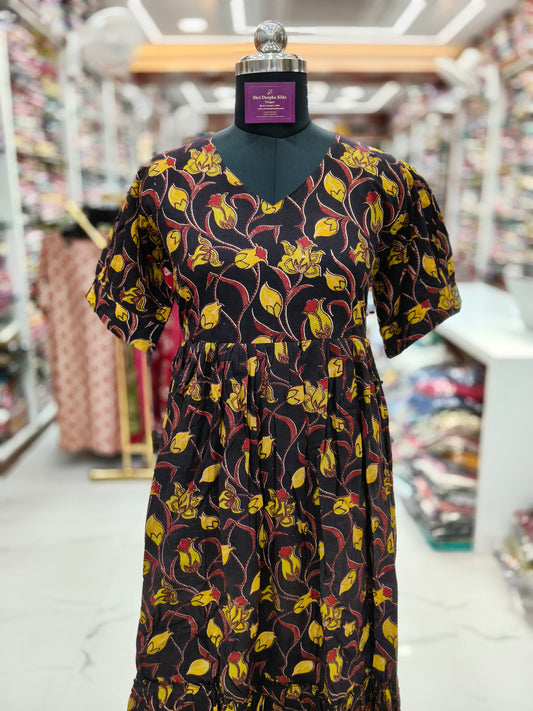 Kalamkari Cotton Puff Midi - KKMD10