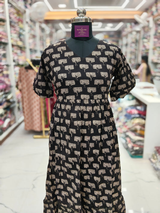 Kalamkari Cotton Puff Midi - KKMD15