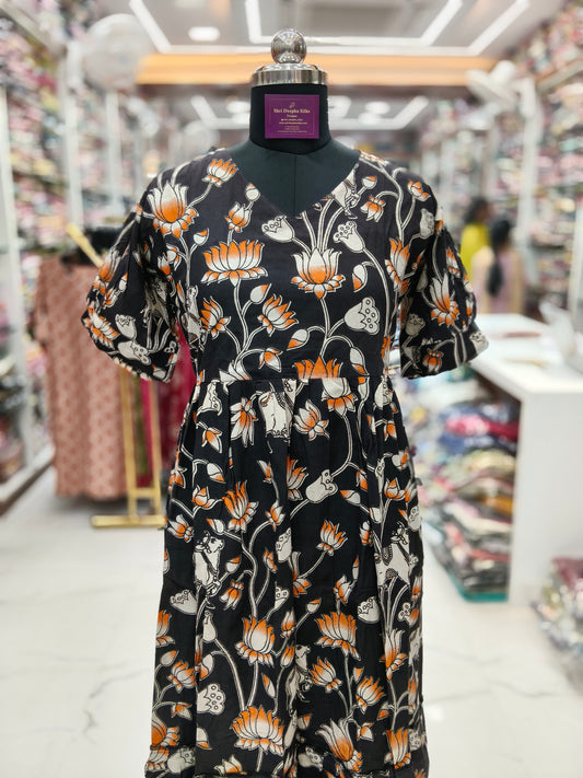 Kalamkari Cotton Puff Midi - KKMD16