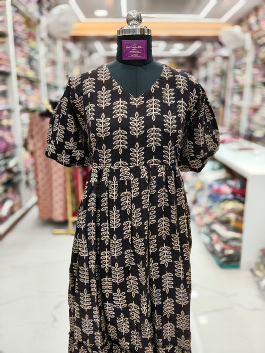 Kalamkari Cotton Puff Midi - KKMD35