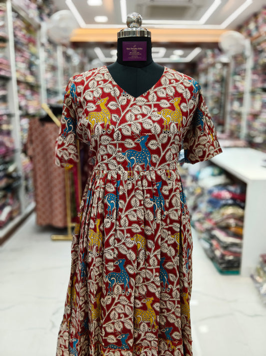 Kalamkari Cotton Puff Midi - KKMD33