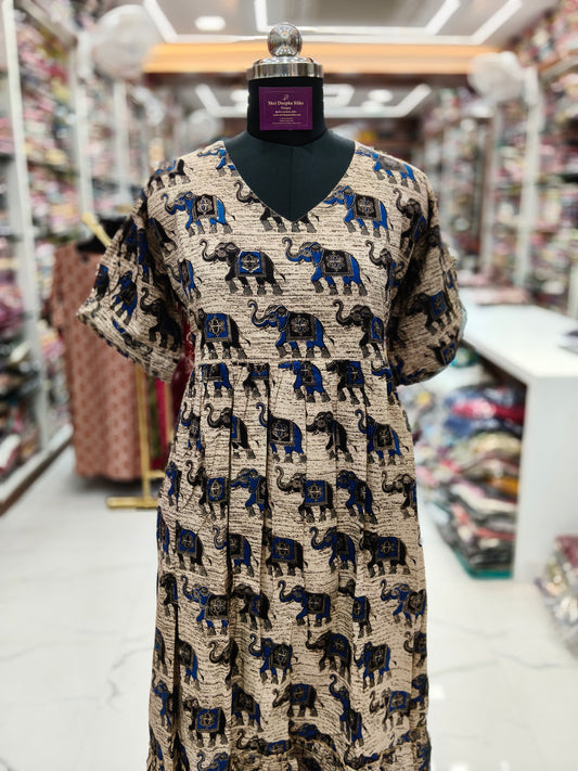 Kalamkari Cotton Puff Midi - KKMD32
