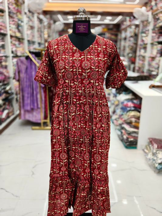 Kalamkari Cotton Puff Midi - KKMD25