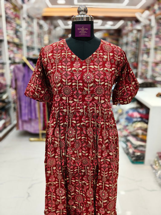 Kalamkari Cotton Puff Midi - KKMD25