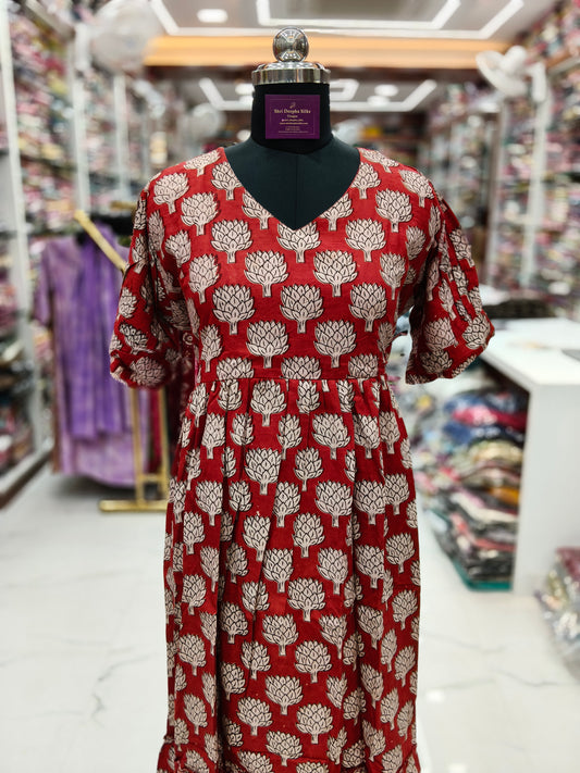 Kalamkari Cotton Puff Midi - KKMD23