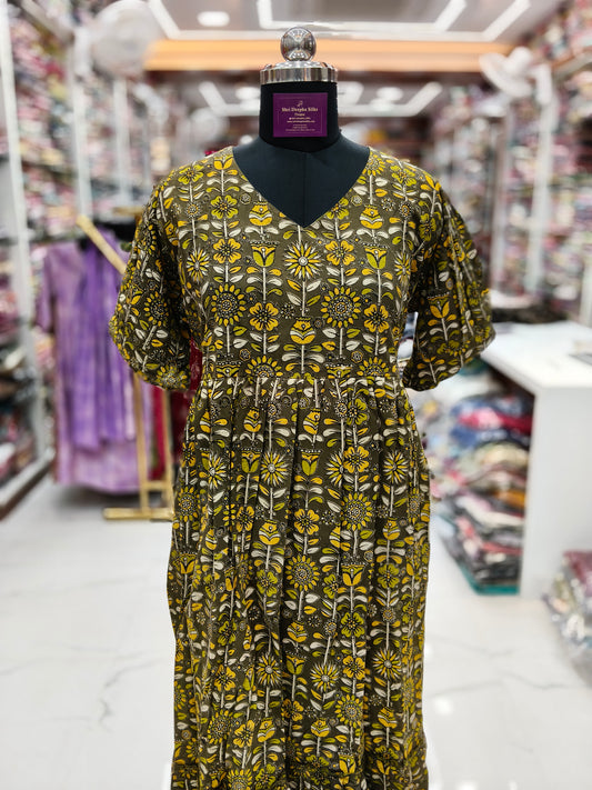 Kalamkari Cotton Puff Midi - KKMD21
