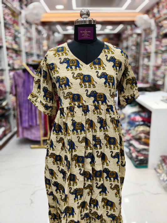 Kalamkari Cotton Puff Midi - KKMD20