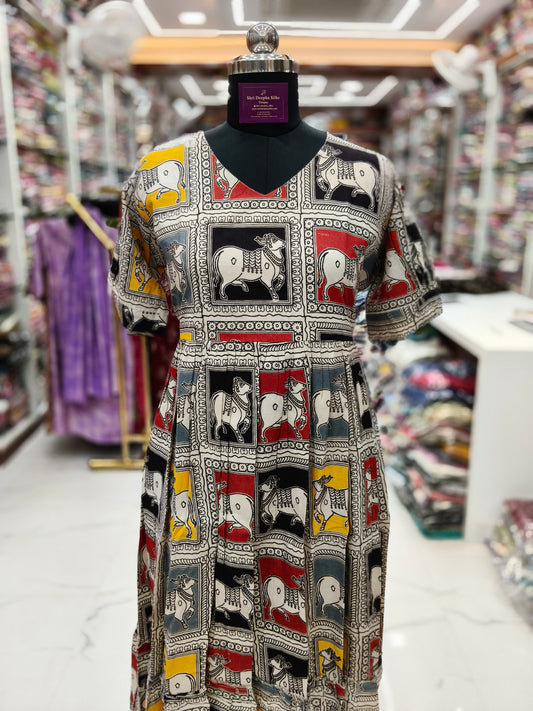 Kalamkari Cotton Puff Midi - KKMD19