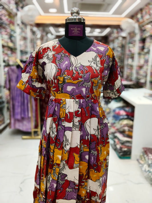 Kalamkari Cotton Puff Midi - KKMD18