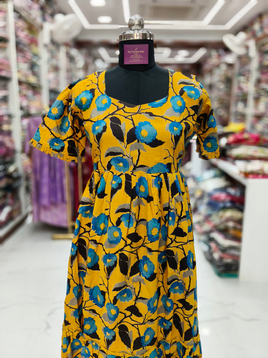 Kalamkari Cotton Puff Midi - KKMD39