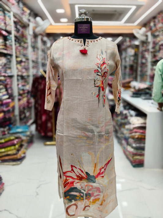 Linen Cotton Straight Cut Kurti - SCKT73