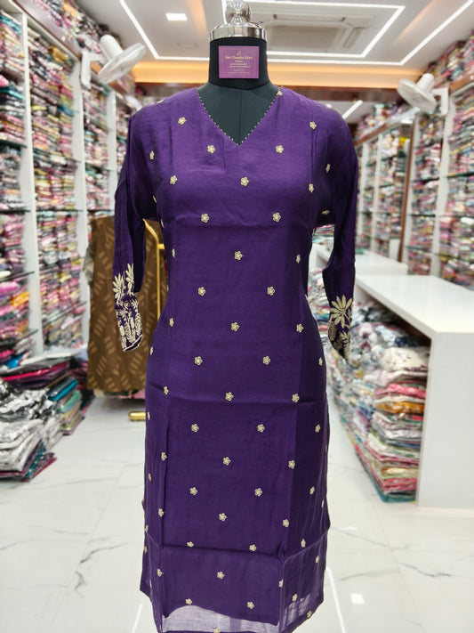 Chanderi Silk Straight Cut Kurti - SCKT79