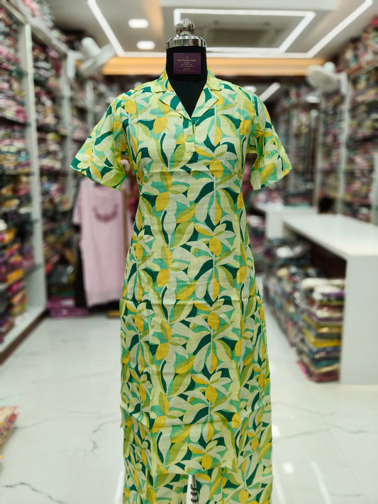 Fluorescent Pistha Green Vatican Silk Collar Neck Co Ord Set - FCOS02