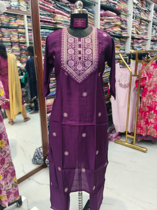Purple Elegant Embroidery Vatican Silk 3 Pcs Salwar Set - BPSS13