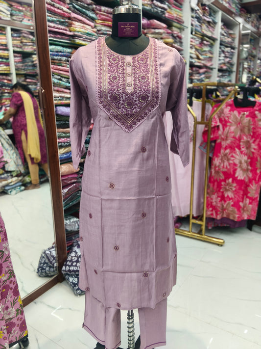 Purple Elegant Embroidery Vatican Silk 3 Pcs Salwar Set - BPSS14