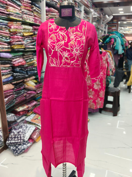 Pink Elegant Embroidery Vatican Silk 3 Pcs Salwar Set - BPSS12