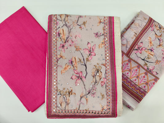 Khadi Cotton Pink Hakoba Floral Unstitched Salwar Material