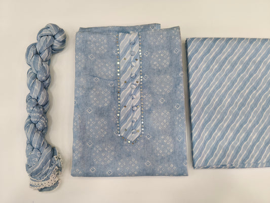 Pure Cotton Ice Blue Unstitched Salwar Material