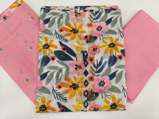 Pure Cotton Pink Floral Unstitched Salwar Material