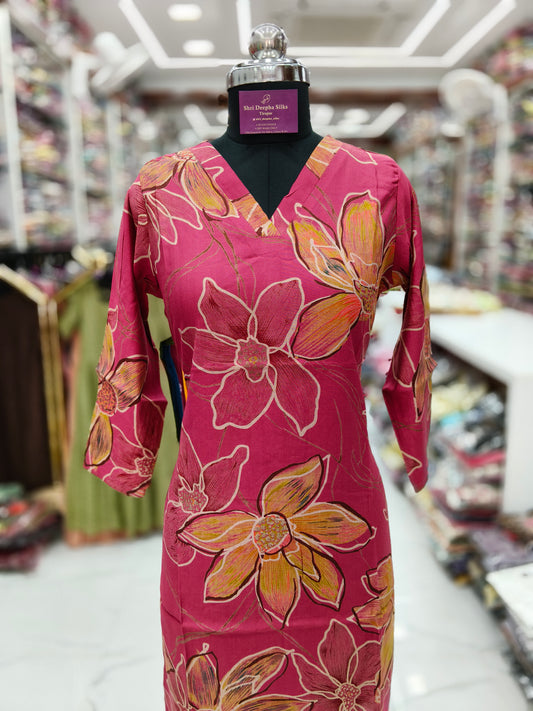 Vatican Silk V Neck Straight Cut Kurti - AVSK01