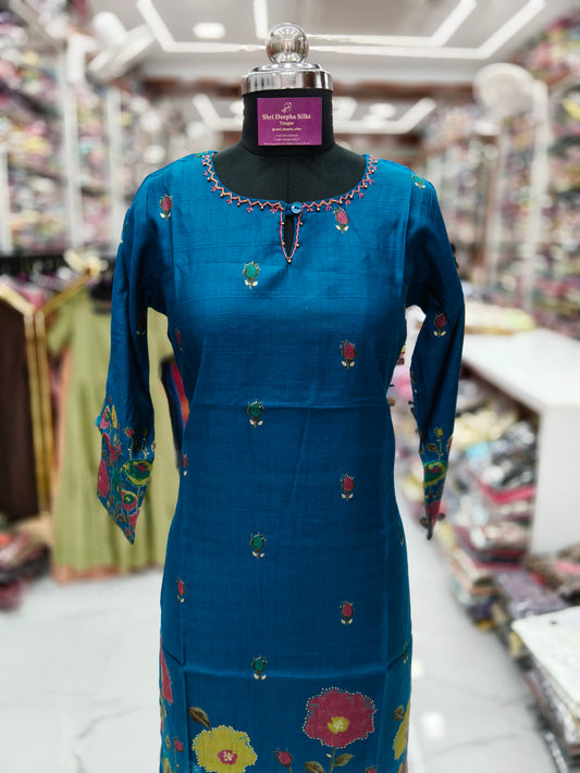 Vatican Silk Blue Straight Cut Kurti - AVSK02