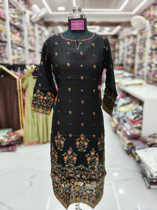 Vatican Silk Black Straight Cut Kurti - AVSK03