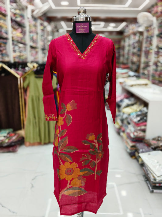 Vatican Silk V Neck Straight Cut Kurti - AVSK04