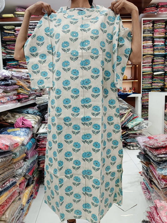 Pure Linen Aline Kurti - Blue