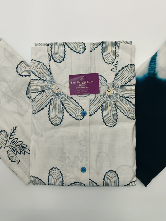 Co Ord Set Blue Crochet Floral print with Dupatta