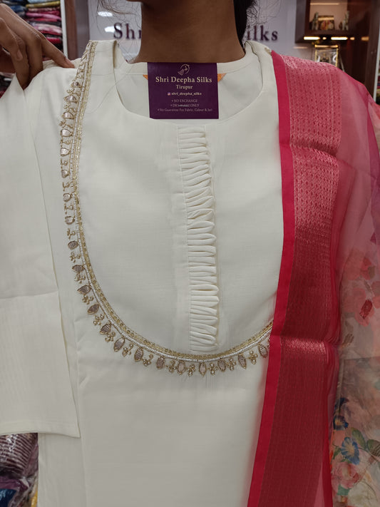 Premium Silk 3Pcs Party wear Salwar Set - White