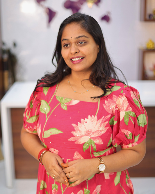 Jaipur Cotton Cherry Red Puff Midi - STMD04